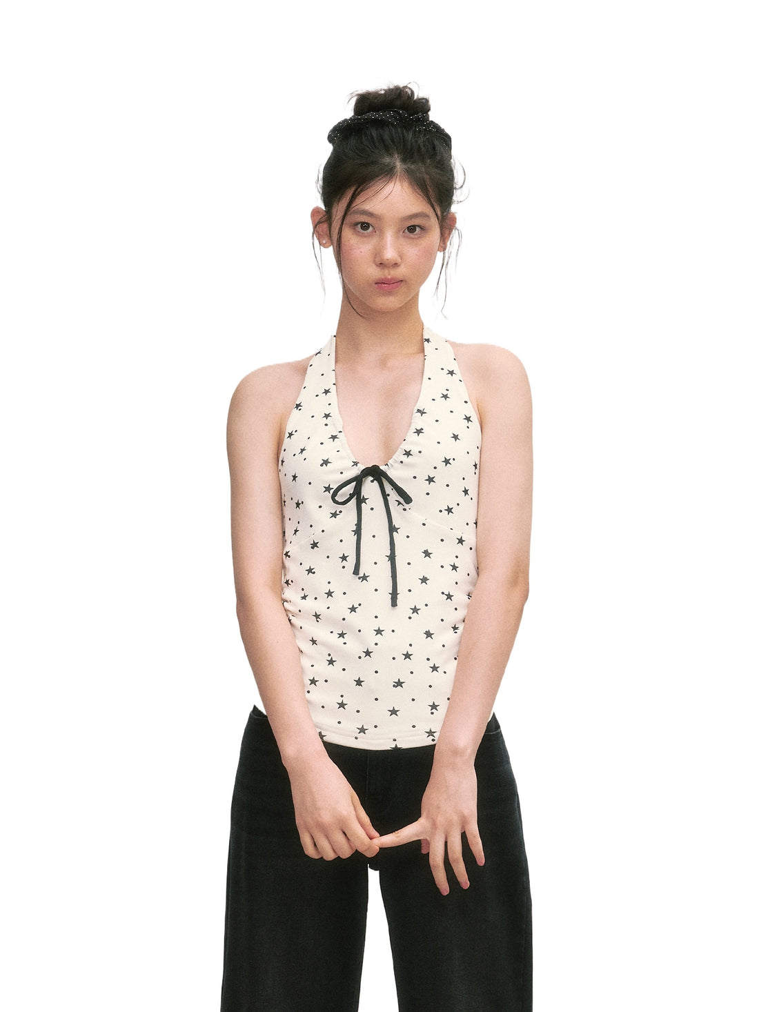White Star Print Halter Top