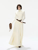 Belted Turtleneck Knit Maxi Dress