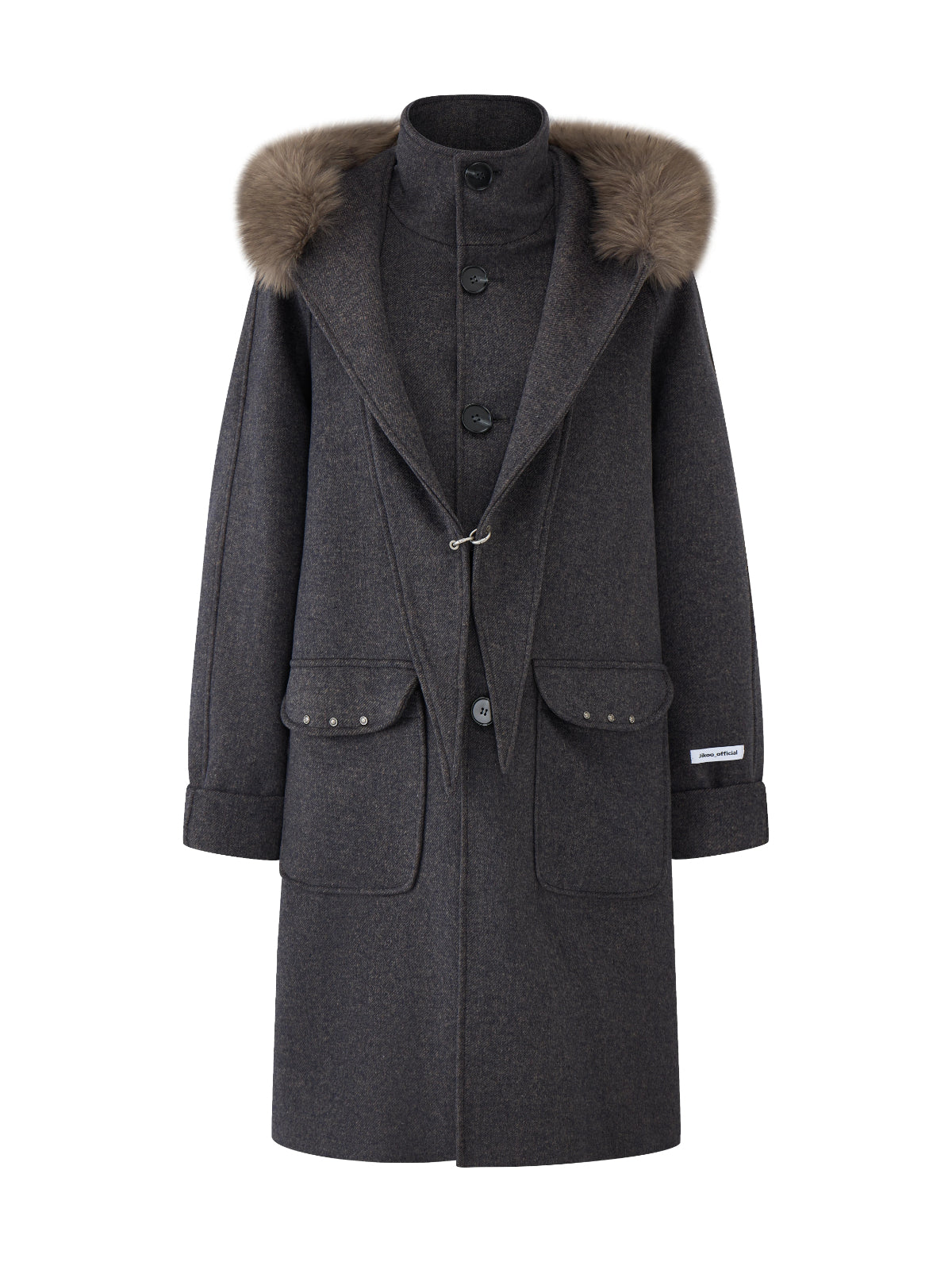 Hooded Wool Blend Long Coat