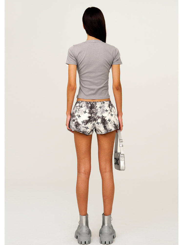 Waist-Cinching Embroidered Round-Neck T-Shirt