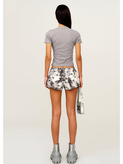 Waist-Cinching Embroidered Round-Neck T-Shirt