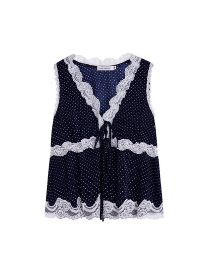 Lace Trim Polka Dot Vest