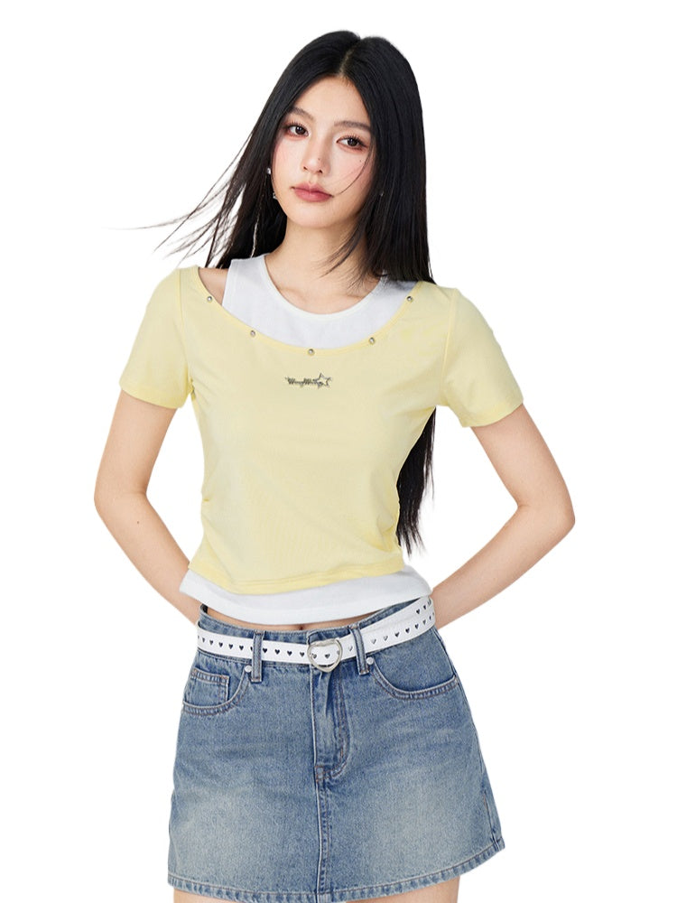 Faux Two-Piece Color-Blocked T-shirt