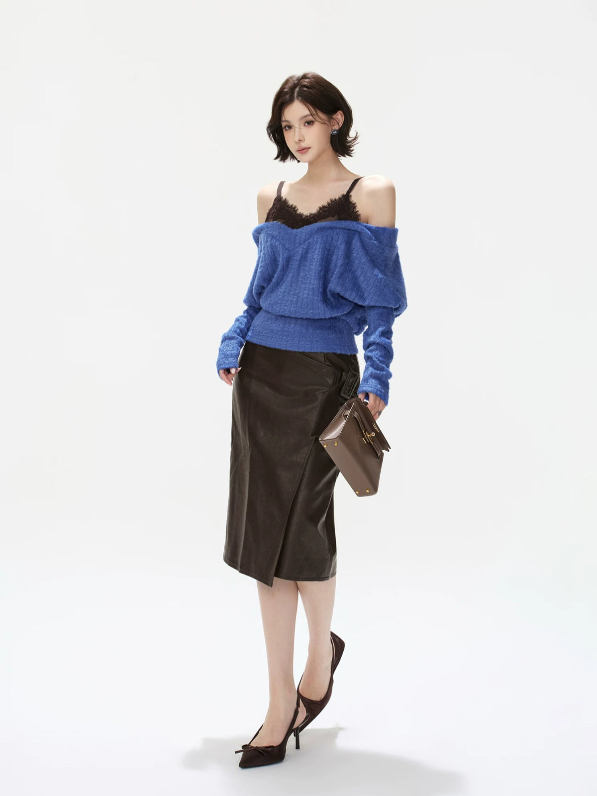 Amber Paneled Faux Leather Midi Skirt