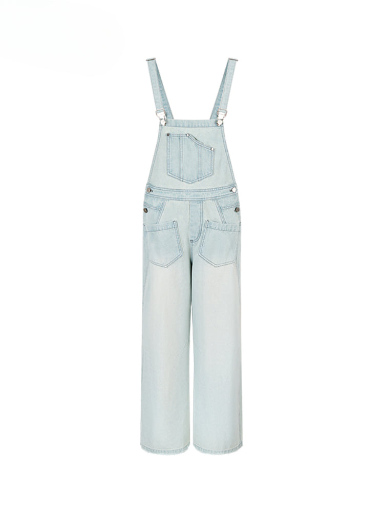 Washed Light Blue Denim Overalls