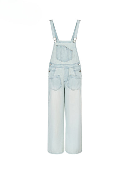 Washed Light Blue Denim Overalls