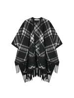 Retro Check Tassel Cape Scarf