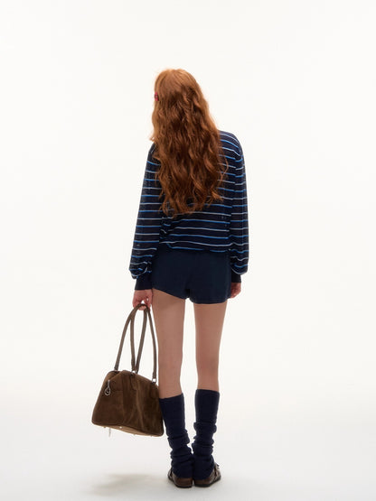 Beige &amp; Blue Striped Polo Knit T-shirt
