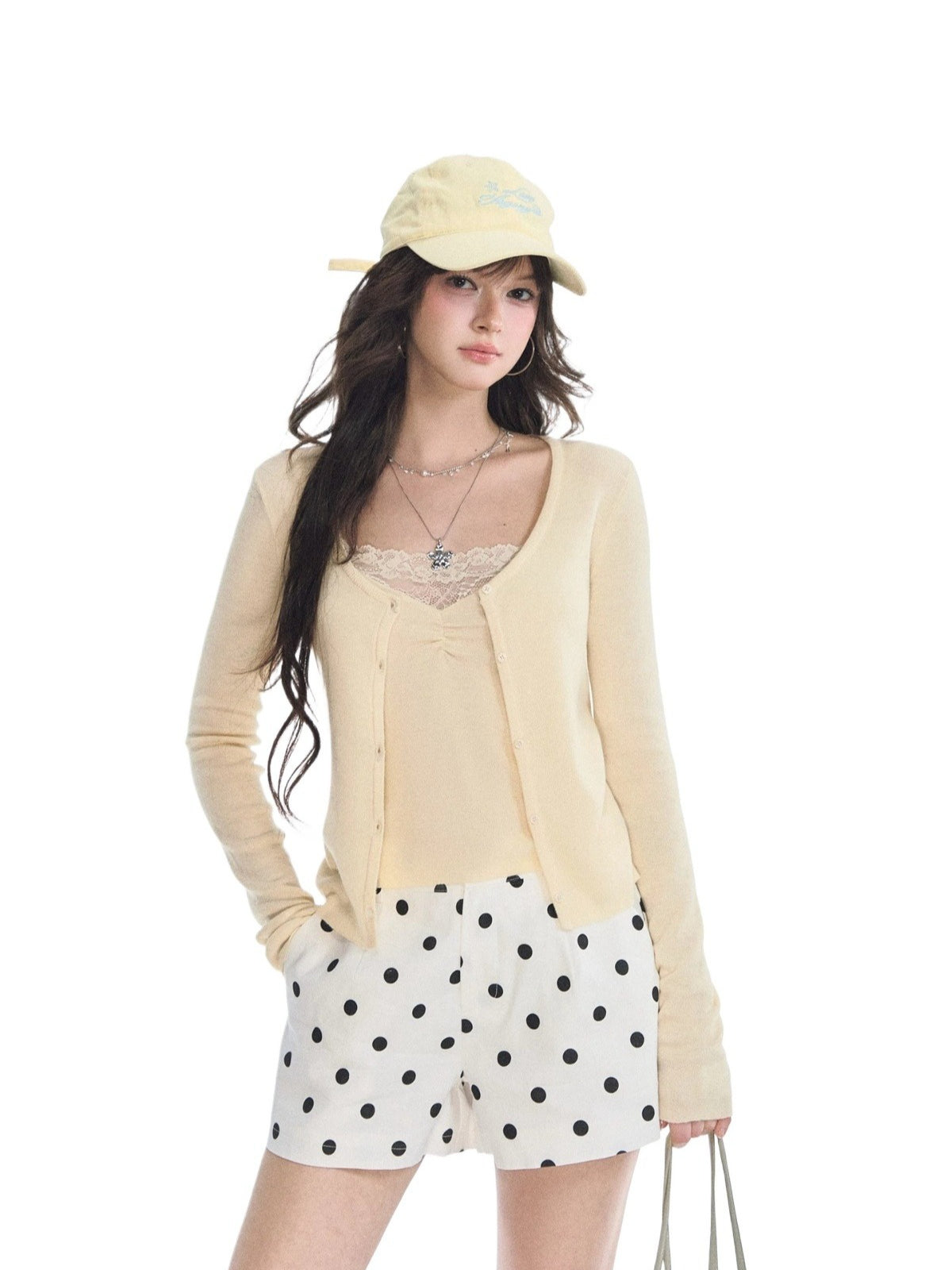 Lace V-Neck Knit Cardigan Set