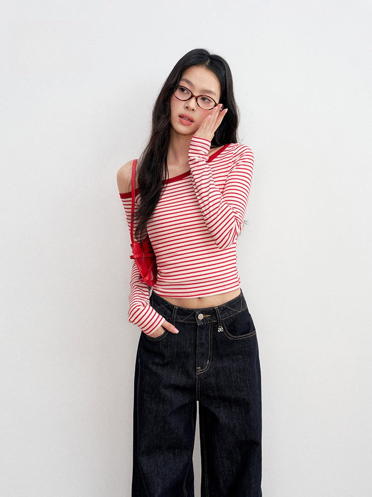 Striped Off-Shoulder Knit Top