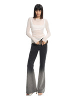 Twill Washed V-Waist Stretch Micro-flare Pants