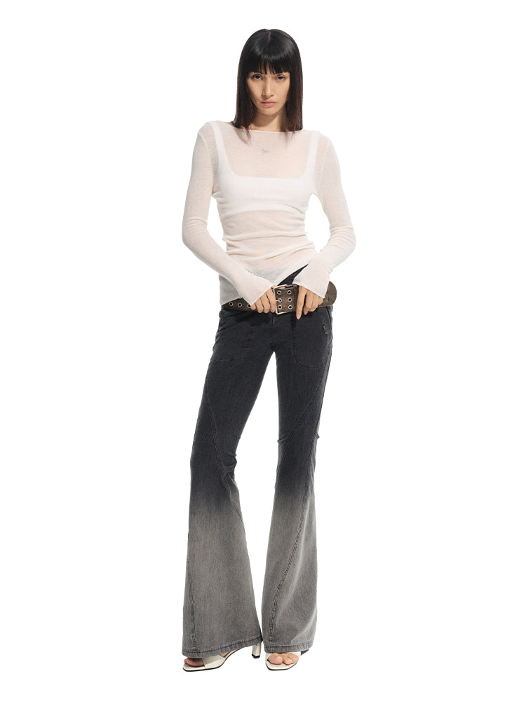 Twill Washed V-Waist Stretch Micro-flare Pants