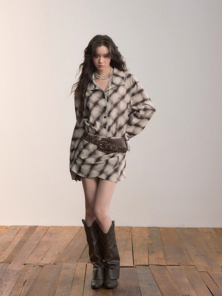Plaid Asymmetrical Hem Shirt Dress