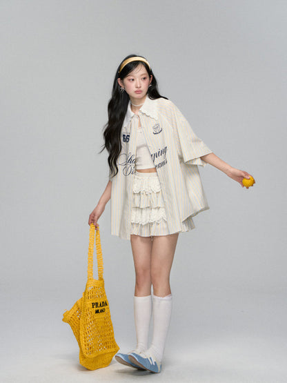 Striped Jersey Shirt Coat &amp; Skirt Set