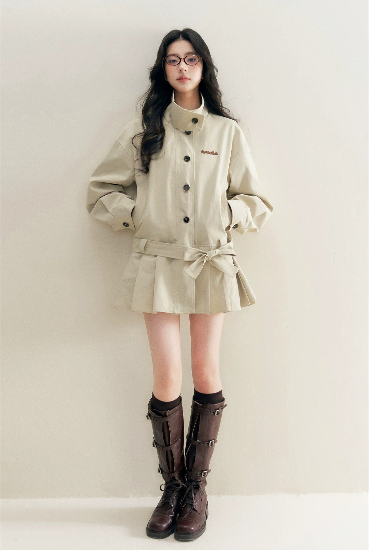 Pleated Hem Belted Trench