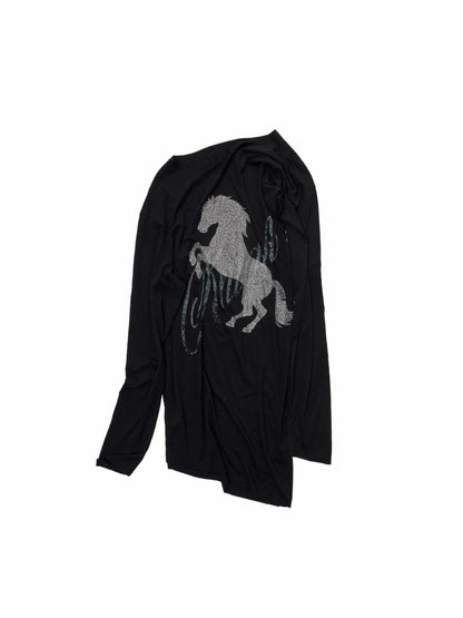 Rhinestone Embellished Asymmetric Drape T-shirt