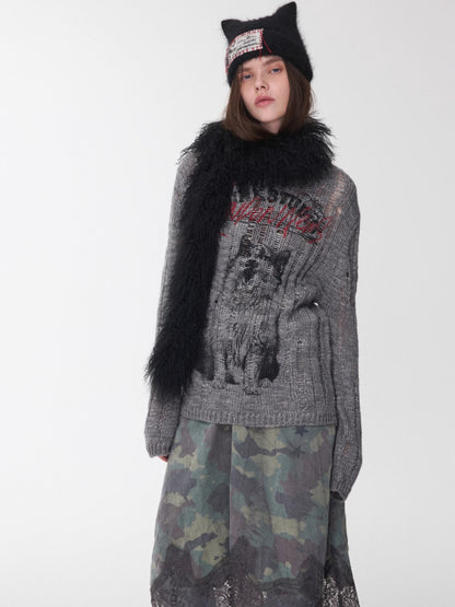 Icelandic Animal Jacquard Cutout Knit Sweater