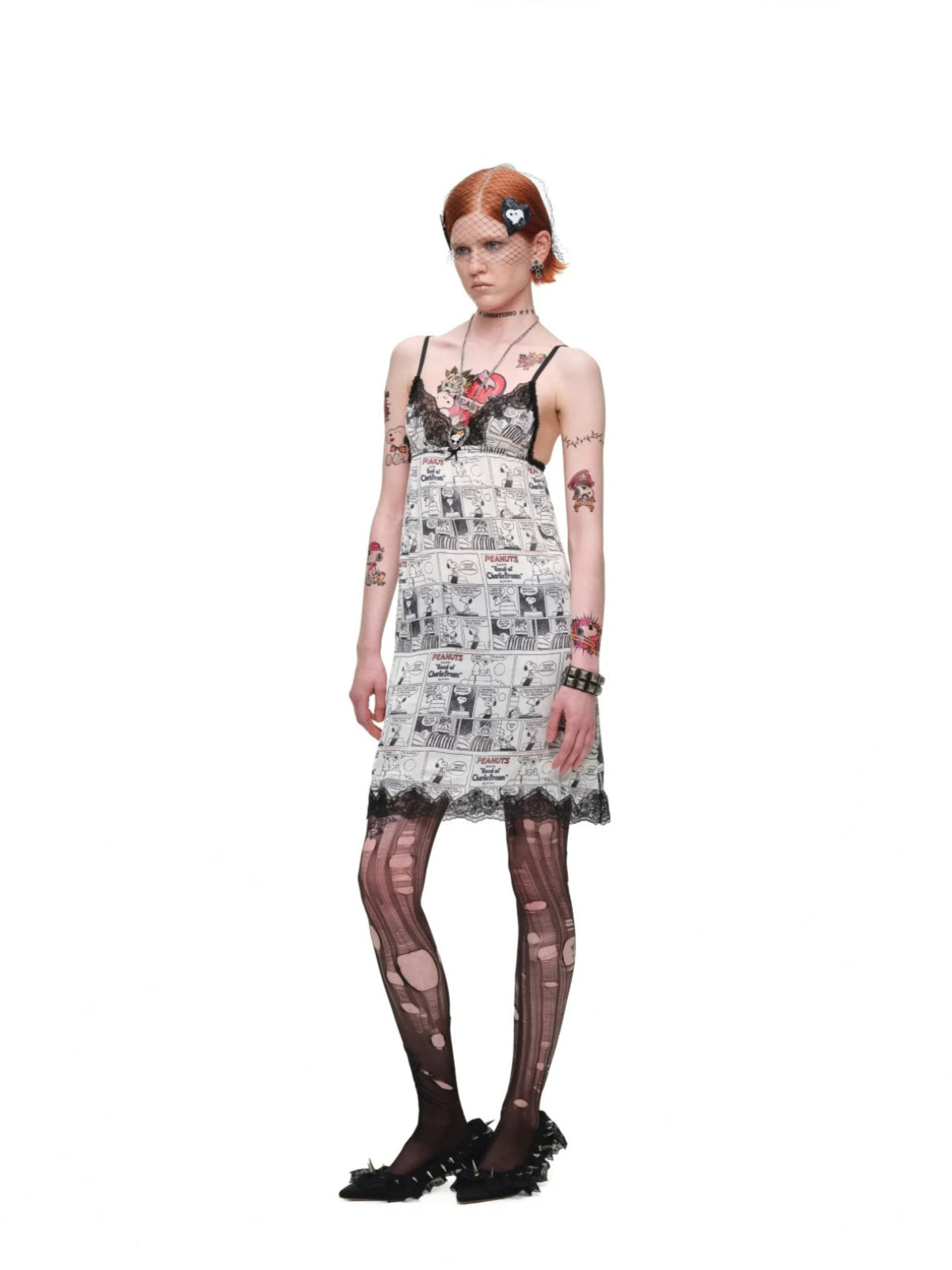 Vintage Comic Print Lace Cami Dress