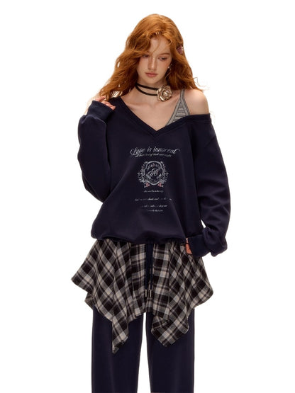 Asymmetric Stripe Print Sweat Set