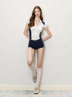 White Lace Polo T-Shirt & Shorts Set