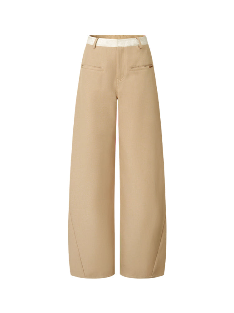 Wrinkle-Resistant Patchwork Straight-Leg Pants