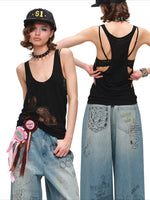 Graffiti Rhinestone Denim Pants