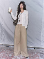 Khaki Pleated Wide Leg Trousers