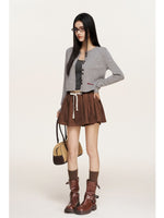 Chain Embroidered Cropped Knit Cardigan
