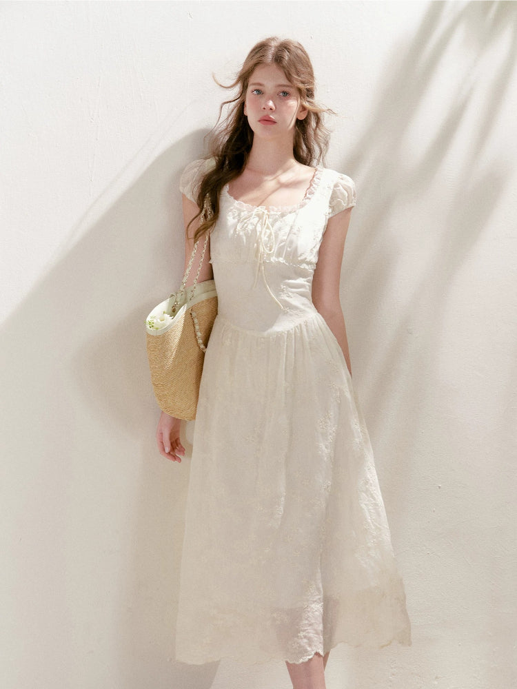 Embroidered Lace Midi Dress