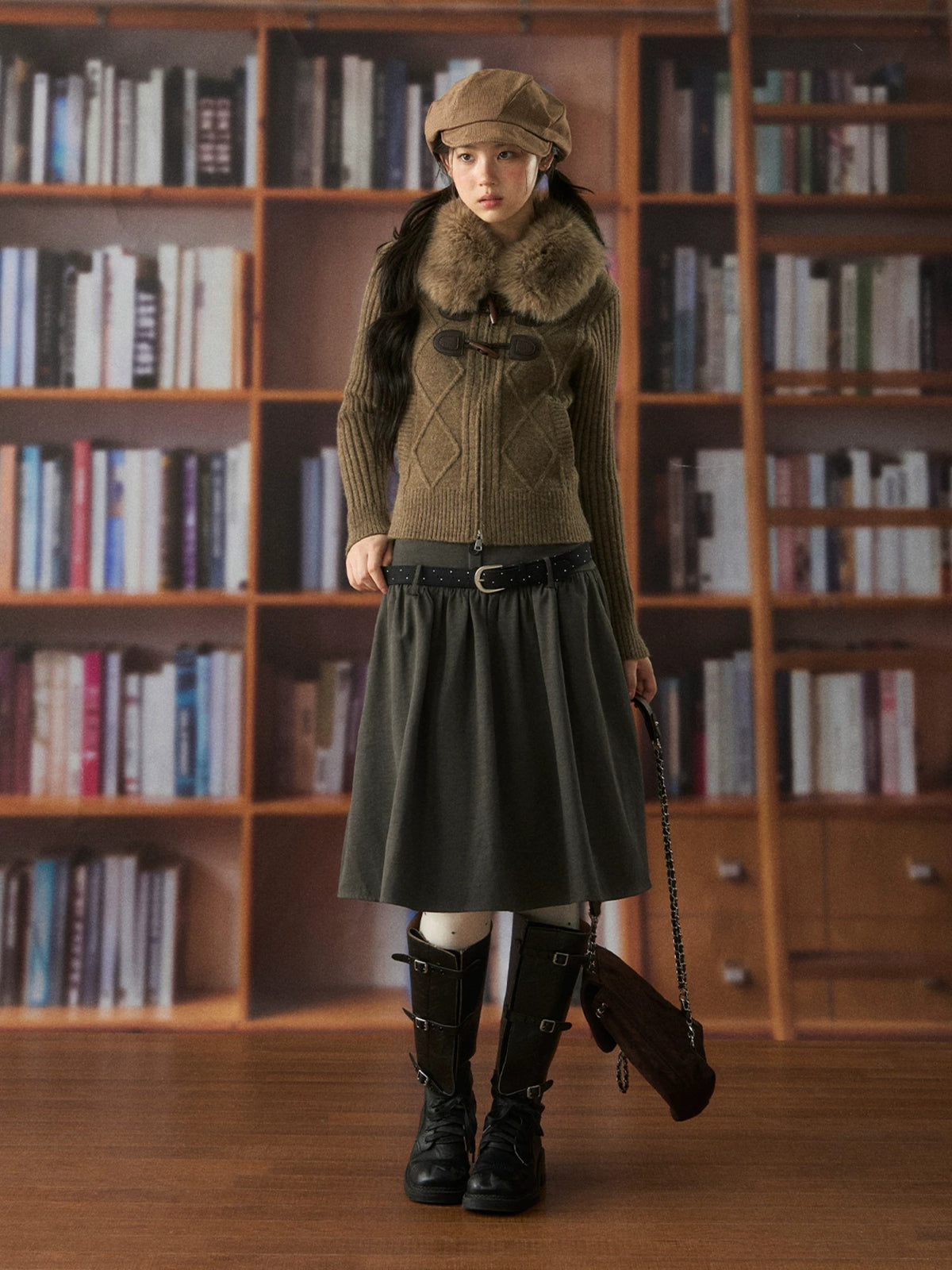 Vintage Cable Knit Fur Cardigan
