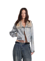 Distressed Fur Collar Denim Jacket