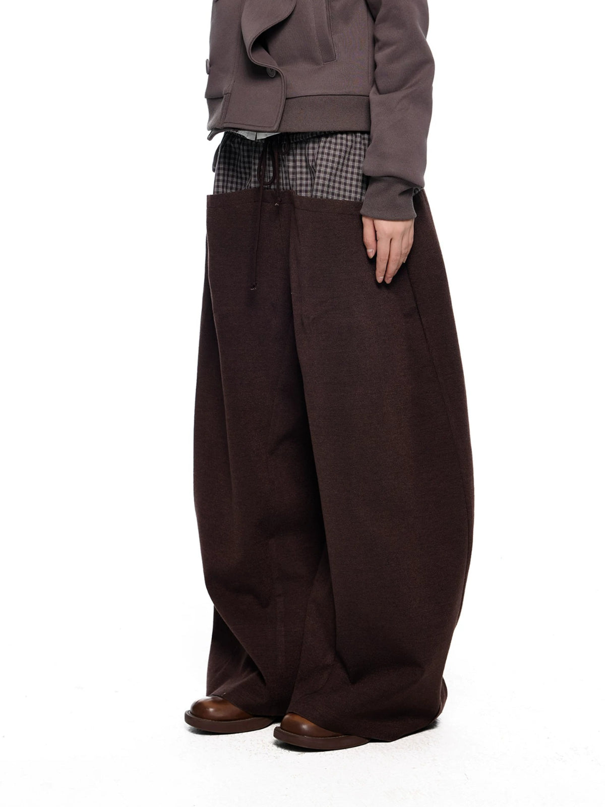 Plaid Drawstring Wide Leg Pants