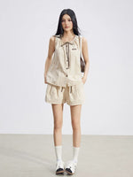 Contrast Top & Cargo Shorts Set