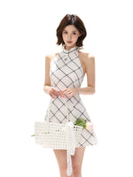 White Silk Plaid Dress