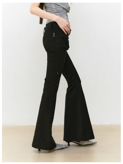 Rose Rivet Flared Cargo Pants