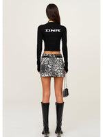 Leopard Print Mid - High Waist Rivet Midi Skirt