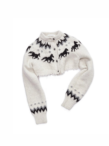 Fair Isle Pony Jacquard Knit Short Cardigan &amp; Shorts Set