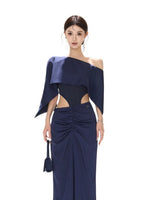 Asymmetrical Satin Maxi Dress