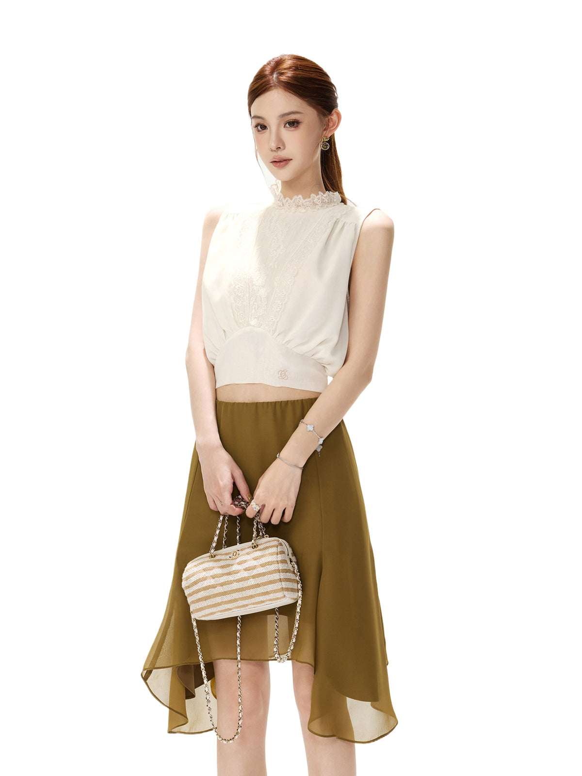 Lace Collar Chiffon Top