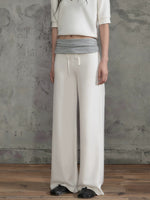 Contrast Waist Wide Leg Pants