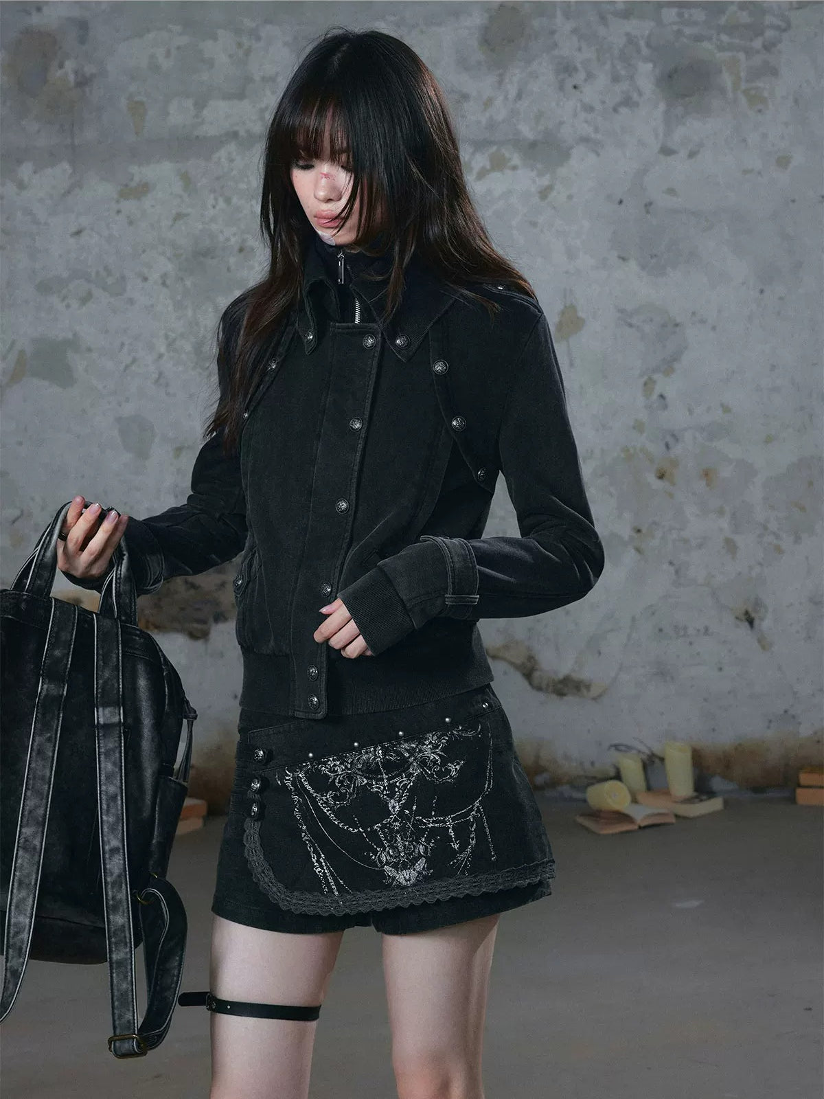 Washed Military Ribbed Crop Jacket