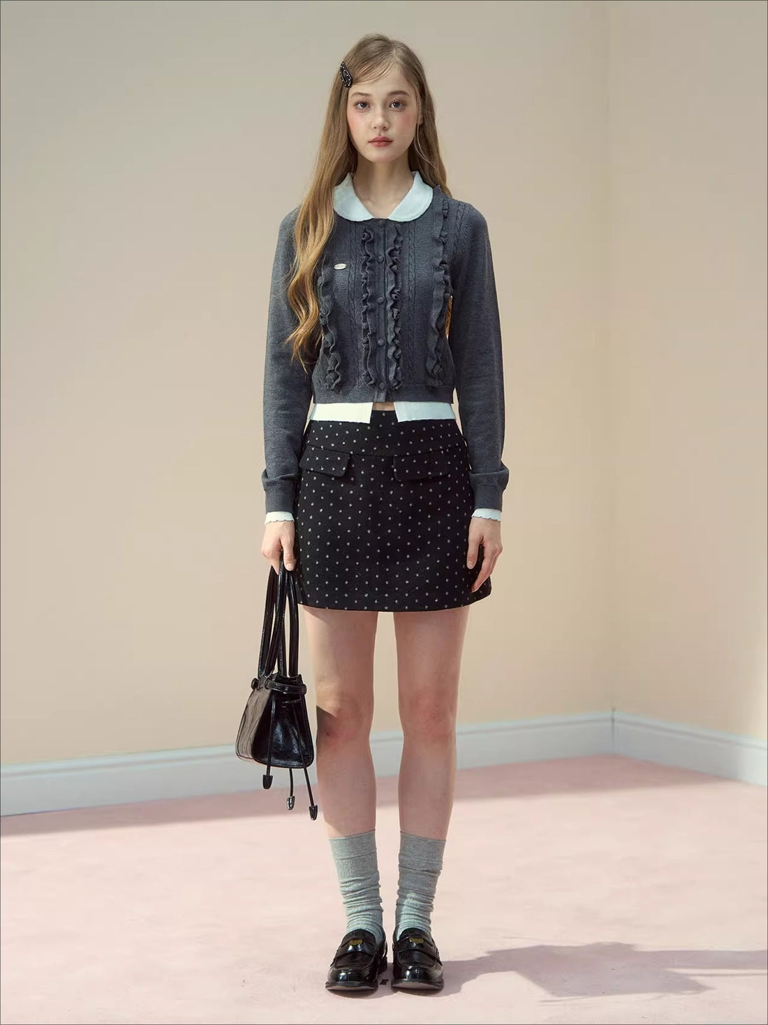 Ruffled Peter-Pan Knit Blouse