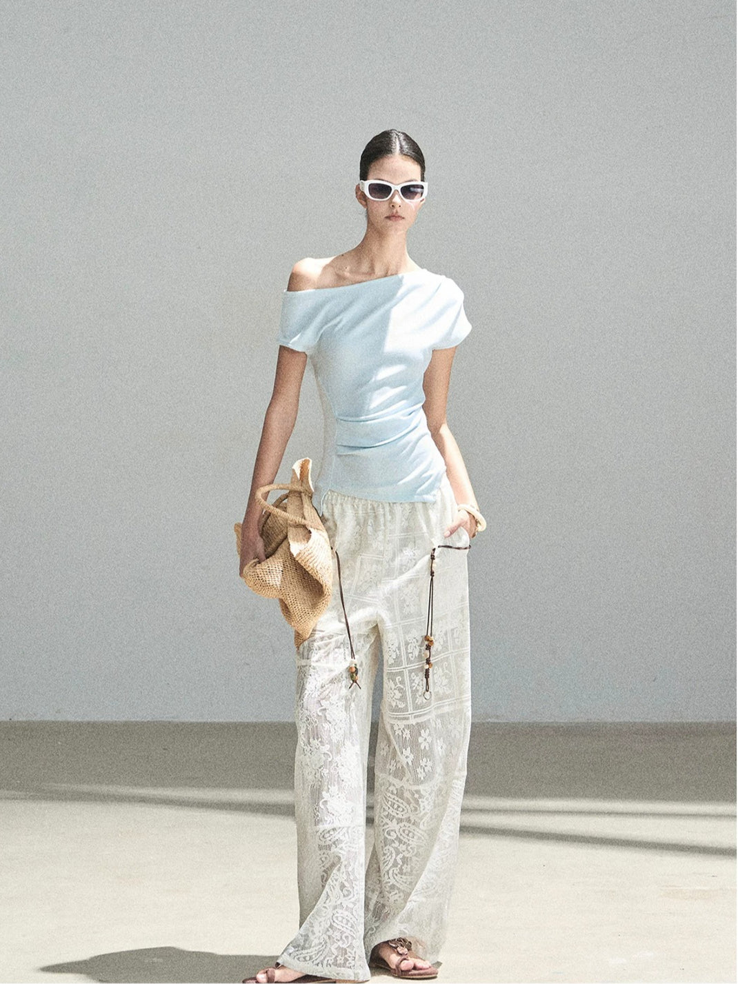 White Lace Hollow Wide Leg Pants
