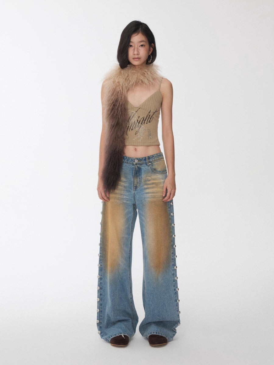Knight Horse Rhinestone Cable Knit Cami Top