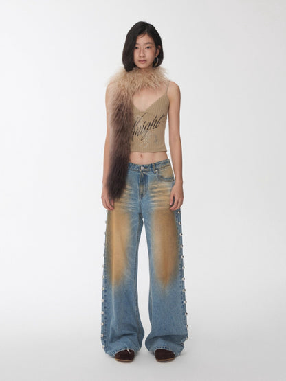 Knight Horse Rhinestone Cable Knit Cami Top