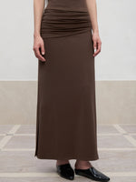 Lyocell Pleated Mid-Low Waist Midi Skirt