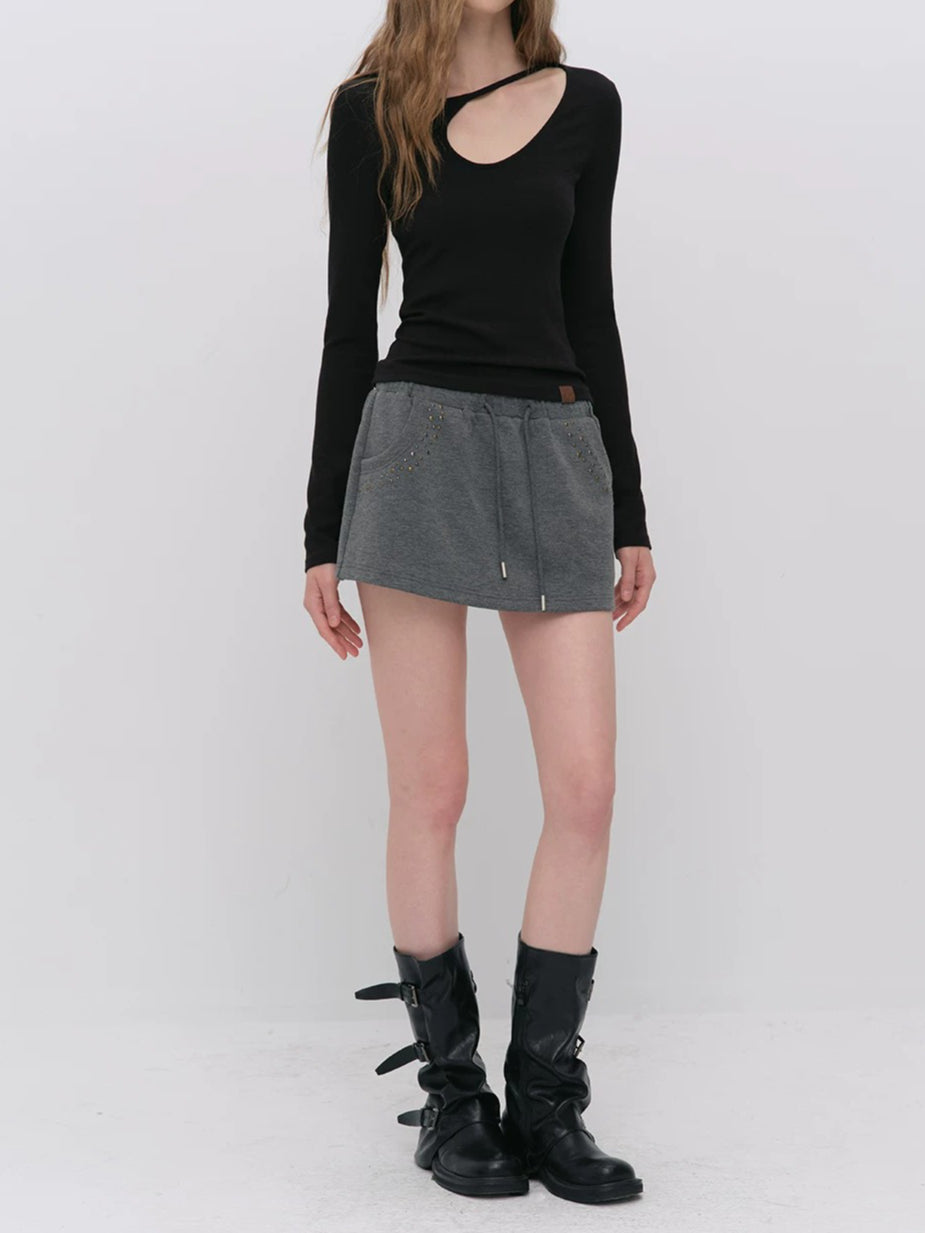 Gray Drawstring Hoodie &amp; Skirt Set
