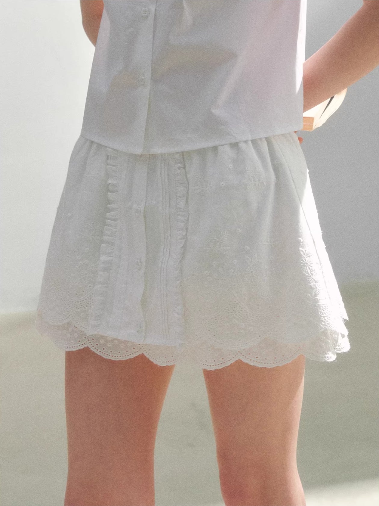 White Embroidered Shirt &amp; Skirt Set