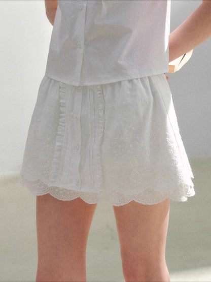 White Embroidered Shirt &amp; Skirt Set