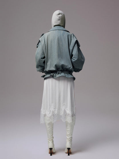 Washed Denim Moto Jacket